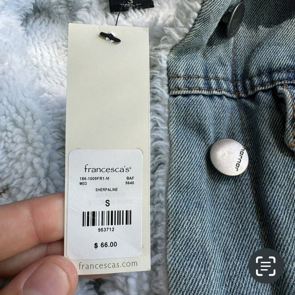 NWT Jou Jou Denim Jacket White Wool Lined Women Size Small Junior Francesca #493 - Picture 3 of 6